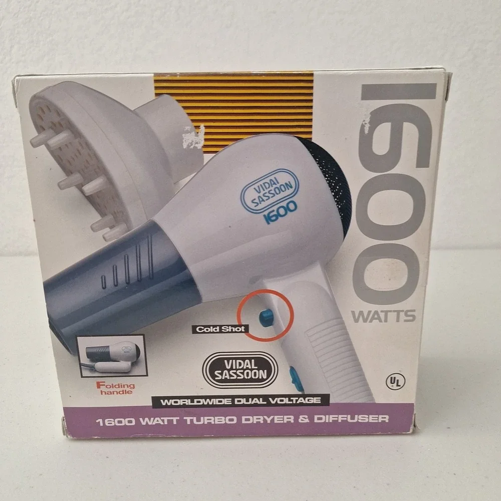 NEW Vidal Sasson 1600 Watt Turbo Hair Dryer & DIFFUSER Folding Handle Cold Shot
